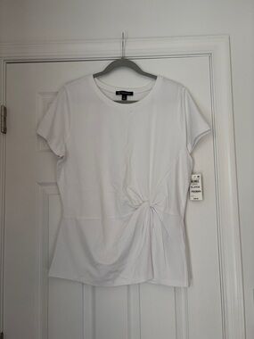 INC International Concepts White Short Sleeve Top with Side Knot